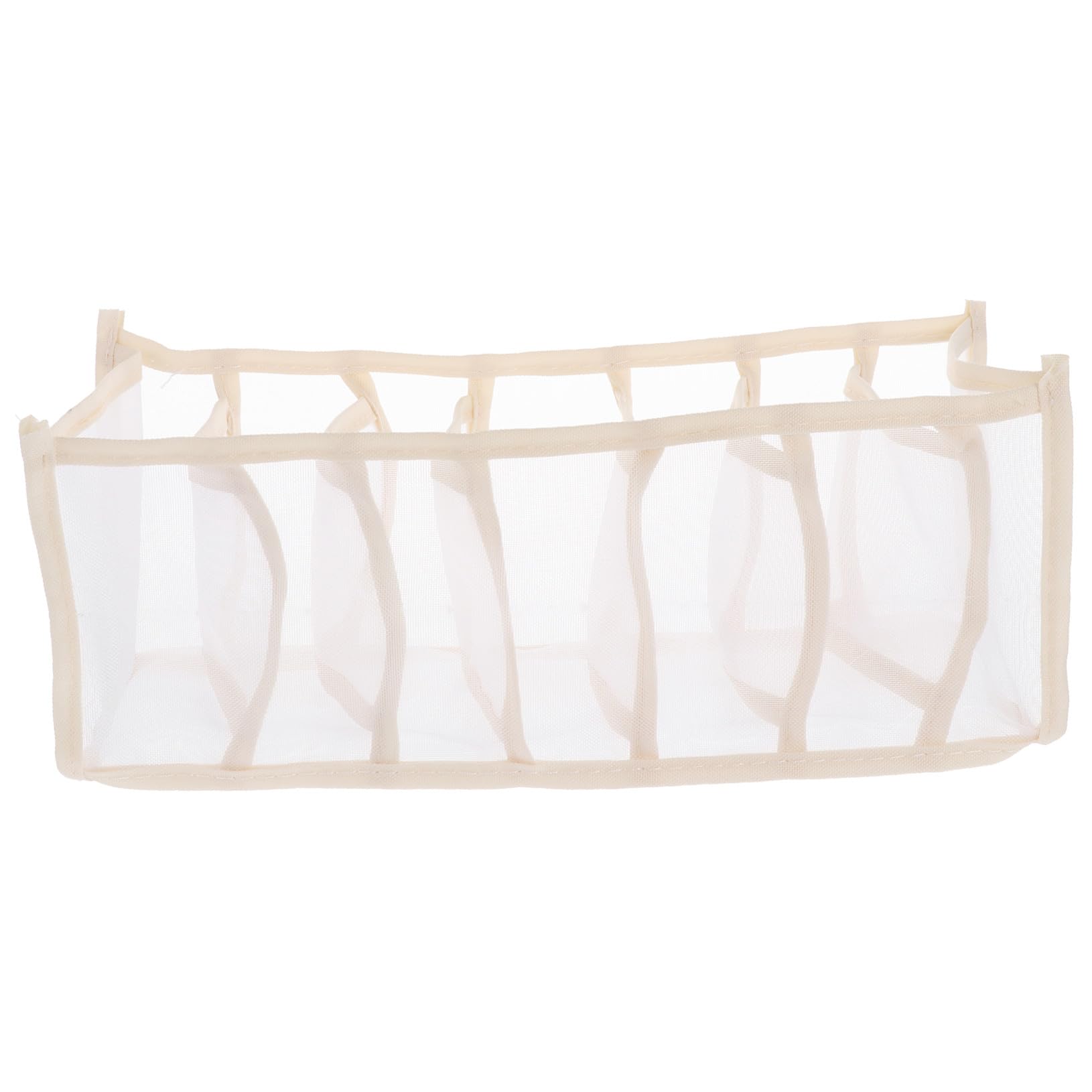 VICASKY Boîte de Rangement pour Sous-vêtements en Maille, 32x12x12 Cm, Couleur Beige Épais, 7 Compartiments, Organise Chaussettes Tiroir, Rangement Maison Pratique et Compact