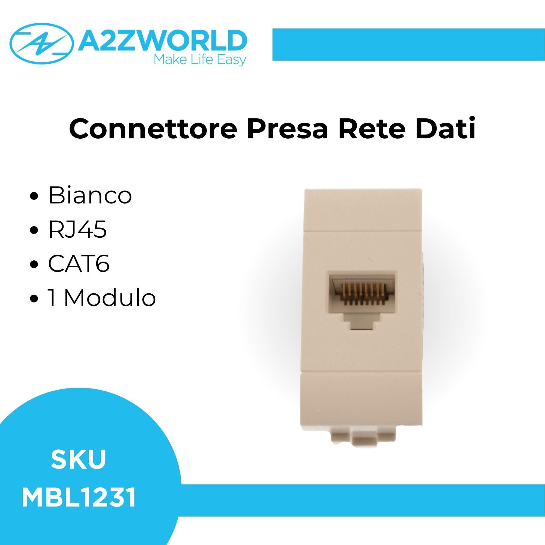 10 Pezzi Presa Dati RJ45 CAT6, Connettore Rete LAN, Compatibile con Bticino Living Light, Colore Bianco, Serie MBL, 1 Modulo