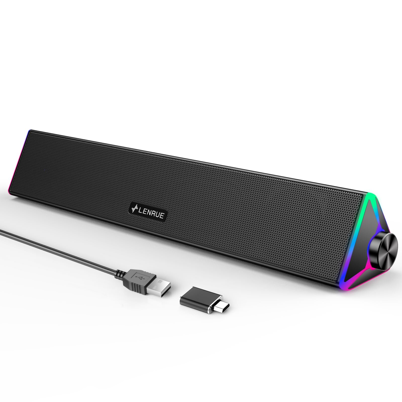 LENRUE PC Speakers,Computer Speakers with Single USB for Power and Stereo Sound,PC Soundbar with Touch Lights,Gaming Speaker for Desktop,Laptop (USB-C Adapter Included)