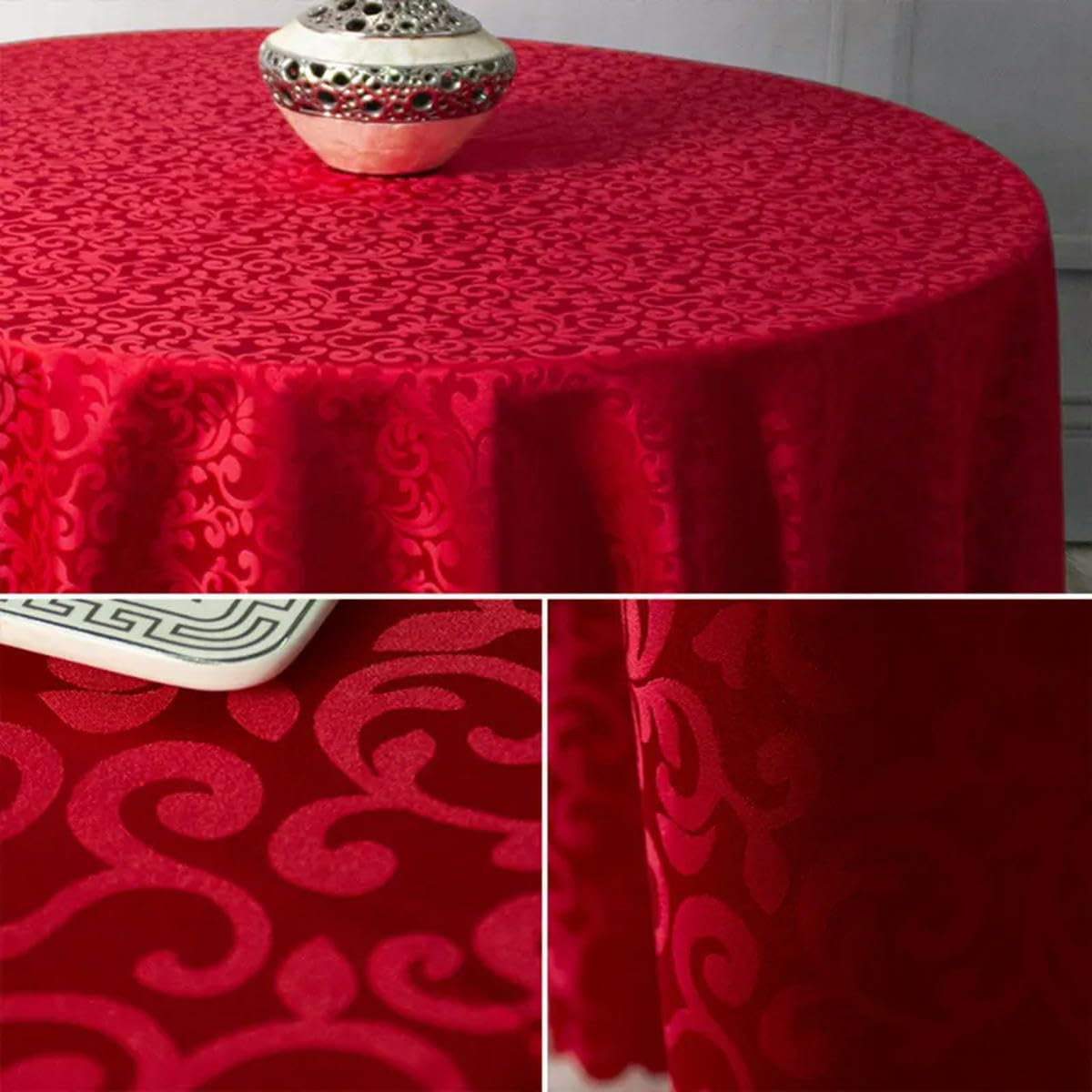 Tovaglia da pranzo rotonda rossa per hotel, quadrata, dorata, floreale, per tavolo da matrimonio, gonna, copertura, decorazione, per feste, ristorante, tovaglia-blu reale-diametro 240 cm