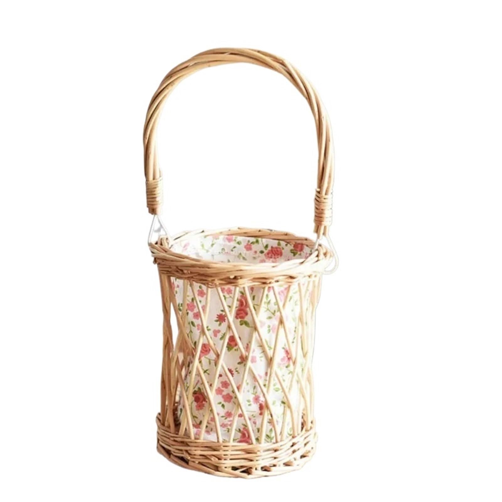 DUNSBY Woven Planter Rattan Flower Basket Handmade Wicker Planter With Liner And Handle Woven Storage For Home Wedding Garden Decor(B)