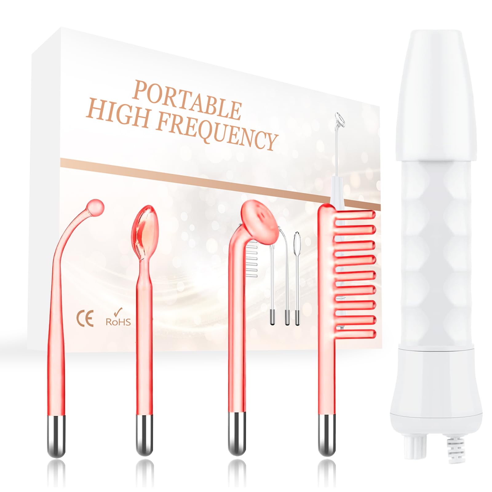 Hochfrequenzstab mit 4 Rote Neon HF Stabs, Hochfrequenz Gesicht Geräte Akne, Beauty Gesichtsmaschine, Gesichtsmassagegeräte zur Hautstraffung