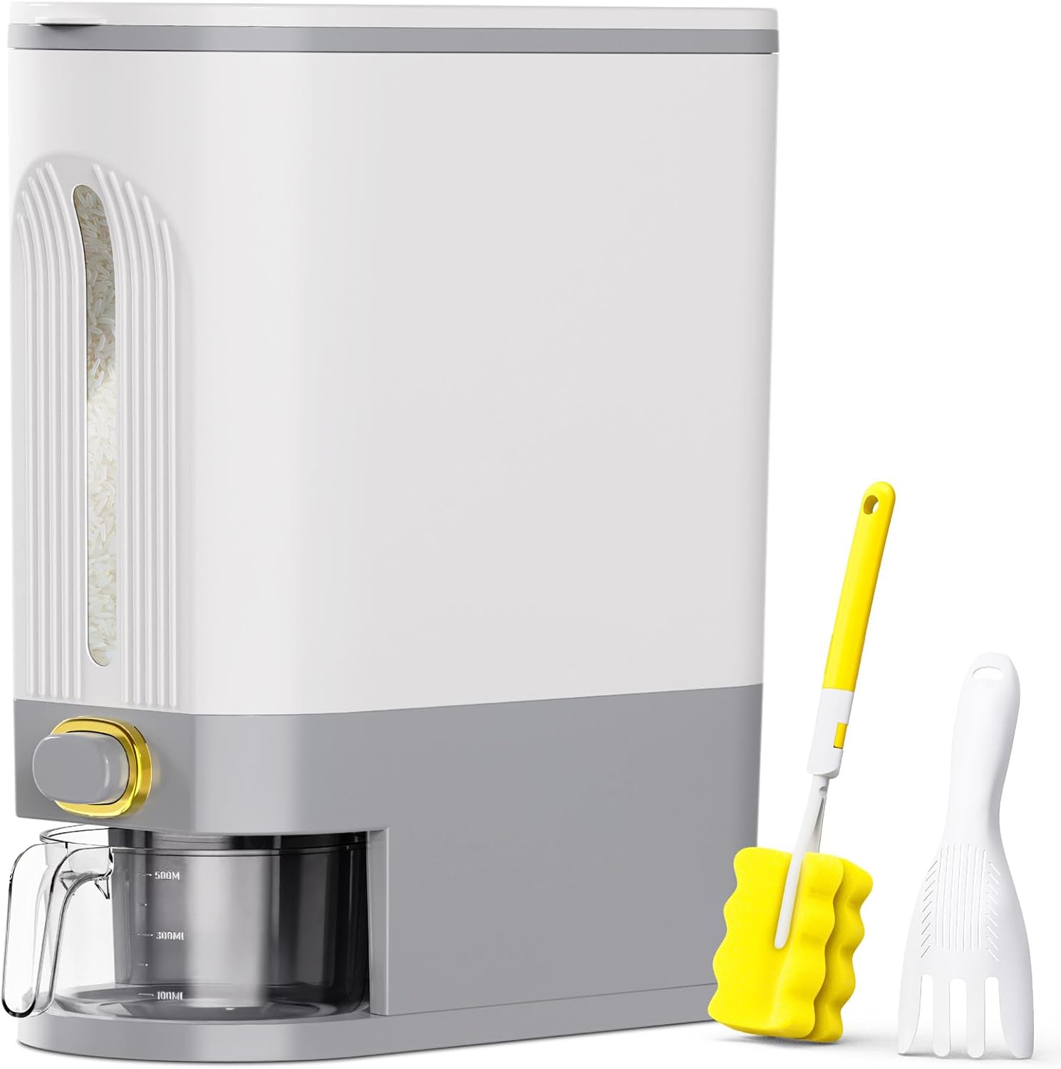 Rice Dispenser,22Lbs-25Lbs Rice Container with Measuring Cup, Upgraded Lid Time Dials & Built-in Fresh Box Rice Container Storage for Home Kitchen Pantry Stores Rice – Grey Capacity 22Lbs-25Lbs