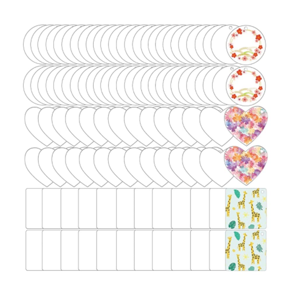 Rafstya 100Pcs Acrylic Keychain Blanks Decoration Crafts Round Heart-Shaped Acrylic Blanks Keychain For Diy Keychain And Tags