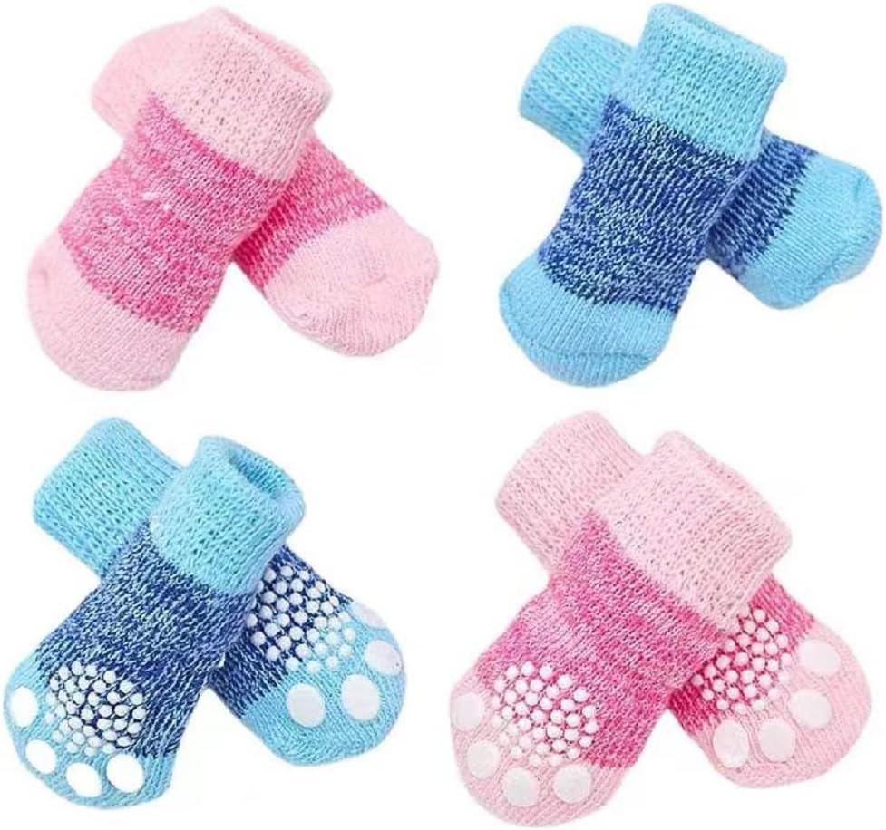 kitxyz 8Pieces Anti-Slip Knit Dog Socks&Cat Socks with Grips and Rubber Reinforcement, Non-Slip pet Dog Paw Protector&Cat Paw Protector…