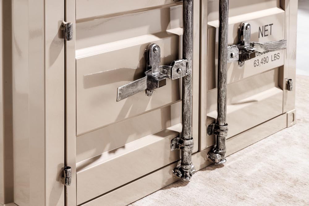 Container-Schrank Globetrotter - 80cm - Greige - Metall Aktenschrank mit Flügeltüren Beistelltisch Nachttisch