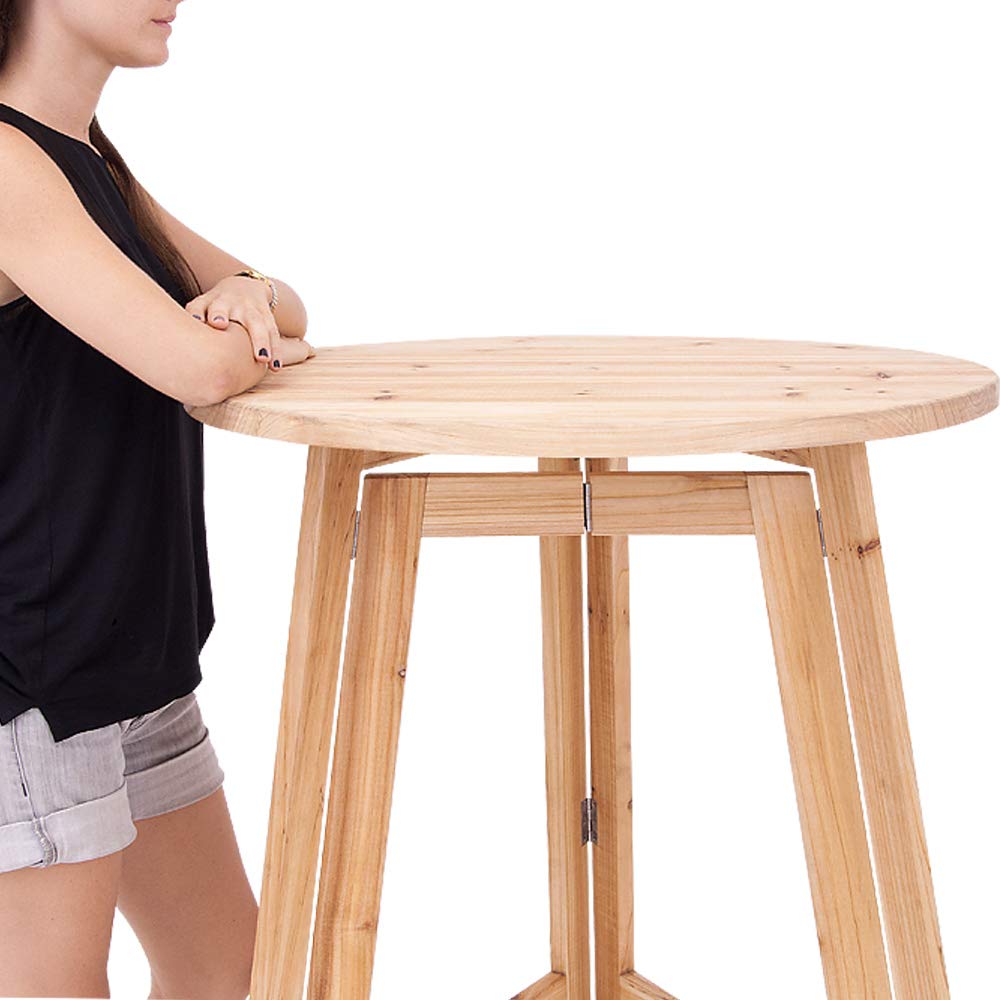 Deuba Table Haute Pliable en Bois Massif Naturel - Mange Debout • Ronde • Pliante • Ø 78cm - Hauteur 111cm • Cuisine - Jardin - Terrasse - Cocktail