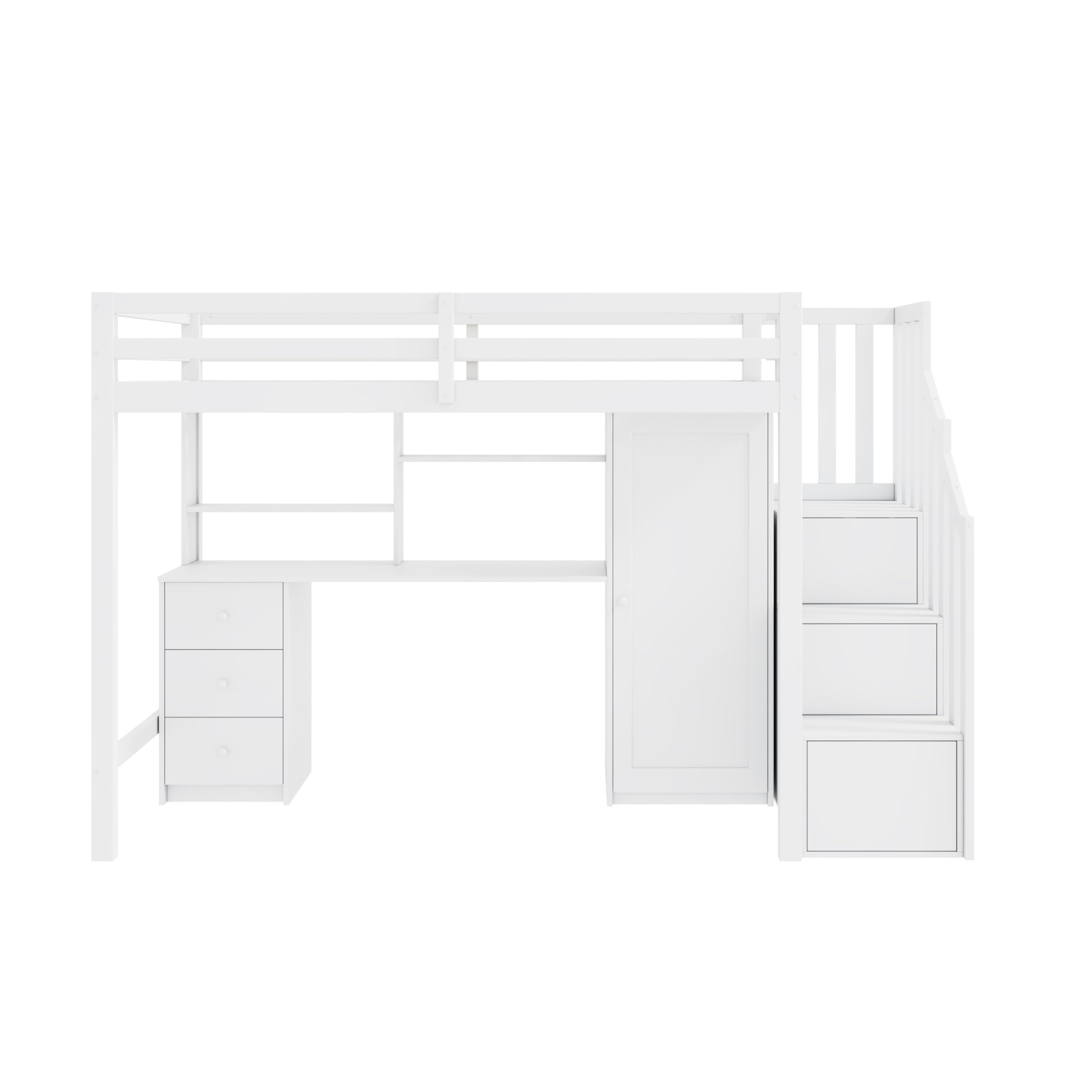 Letto a castello 90 x 200 cm con scrivania e armadio, scala, letto a soppalco multifunzionale per bambini, dotato di cassetti e ripostiglio a scala, ampio spazio di archiviazione, senza
