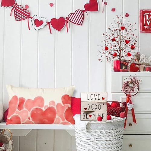 Miniatura 3 de RABUSOFA Fundas de almohada de San Valentín de 12 x 20 pulgadas, almohadas de corazón rojo y rosa acuarela, almohada decorativa blanca, aniversario,