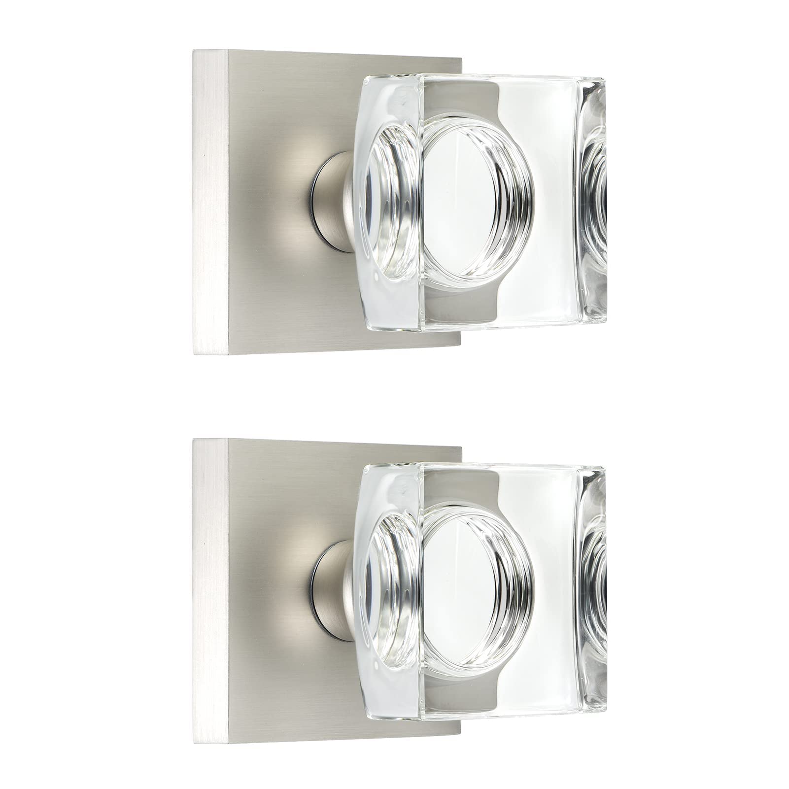 coolnewsSatin Nickel Glass Crystal Dummy Door Knobs with Square Plate and Square Knobs (2 Pack, Satin Nickel Finish)