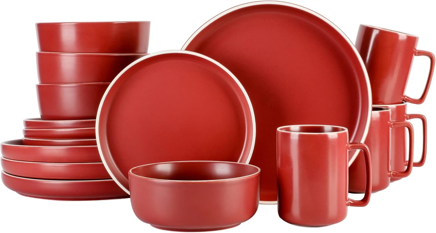 XOUDKY Color Matte 16Pieces Round Stoneware Dinnerware