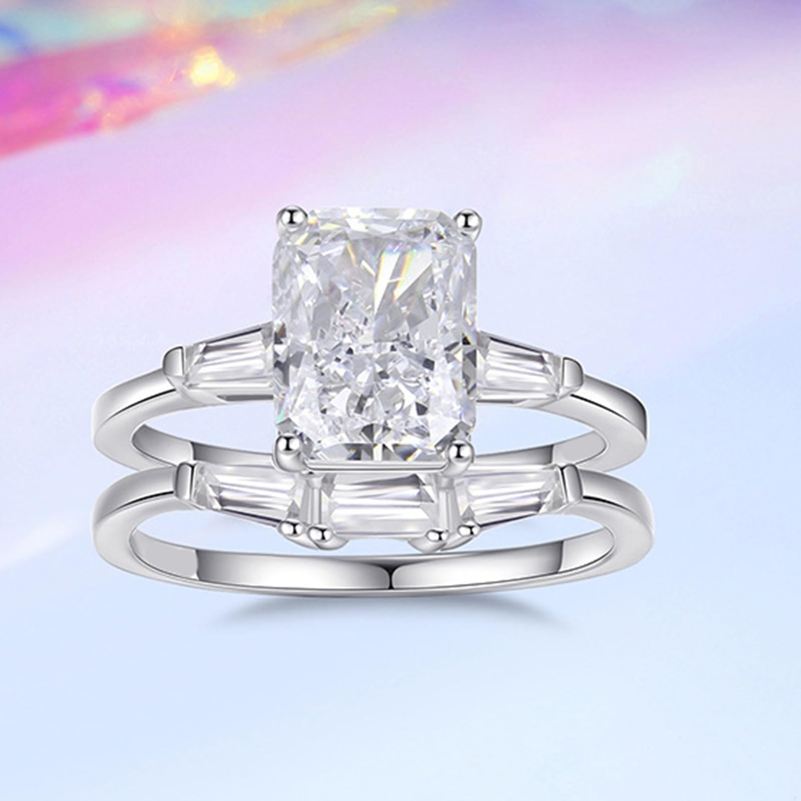 Alianzas de oro auténtico apilables con moissanite de 2,5 ct, oro blanco, juego de 2 alianzas de oro para mujer