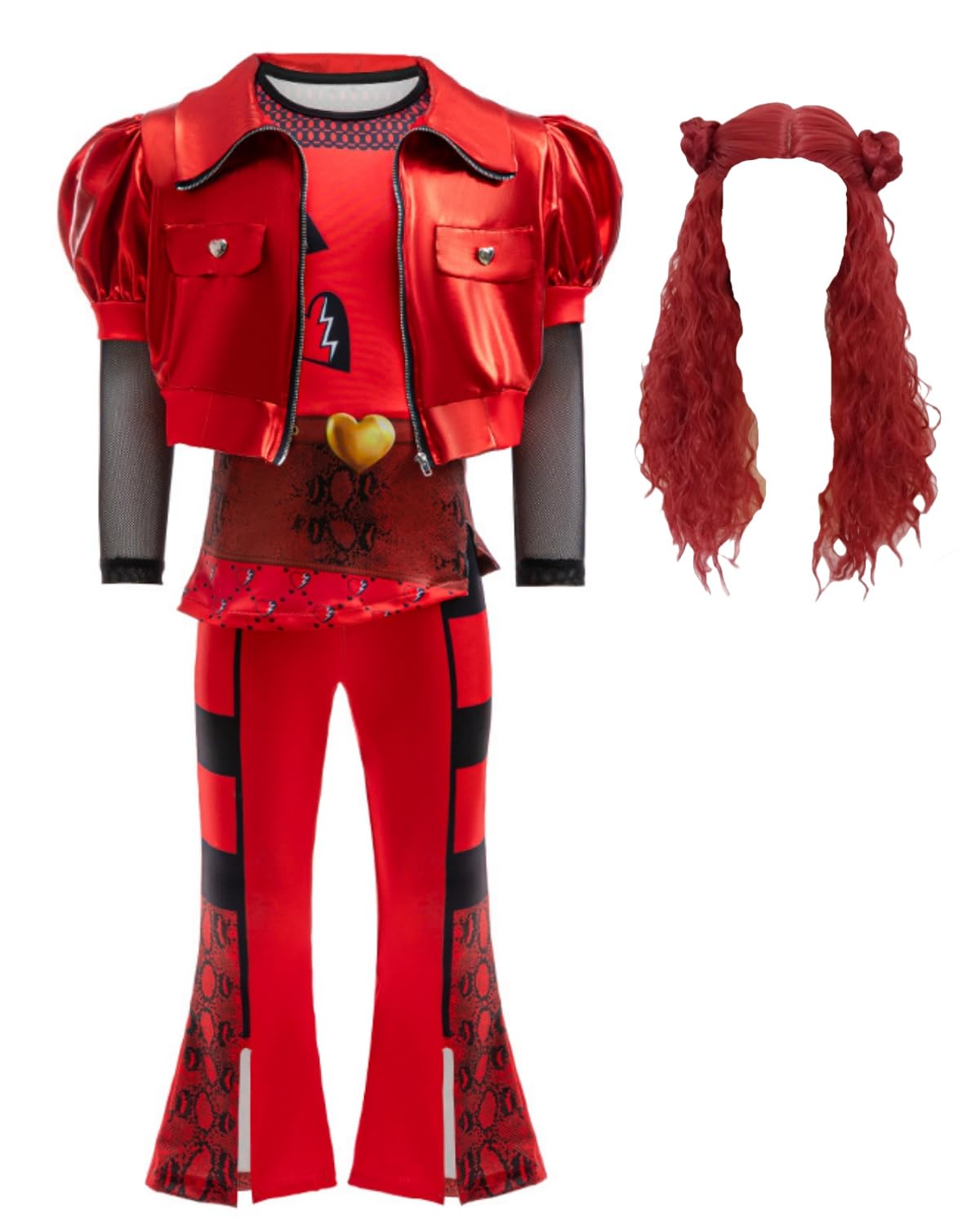 Coolproud Girls Kids Rise of Red Costume Halloween Cosplay Includes Jacket Skirt Pants Wig 4-piece set 5-14Y