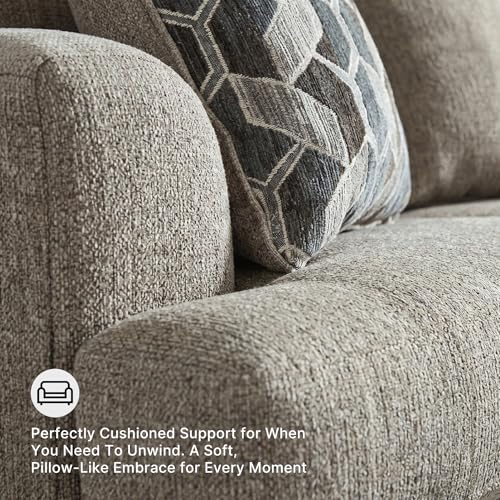 Image of Signature Design by Ashley Stonemeade Sofa Couch, No Assembly Required Standard 3 Seater, Taupe Chenille with Reversible Cushions, Casual Living Room Seating, 92 Inch