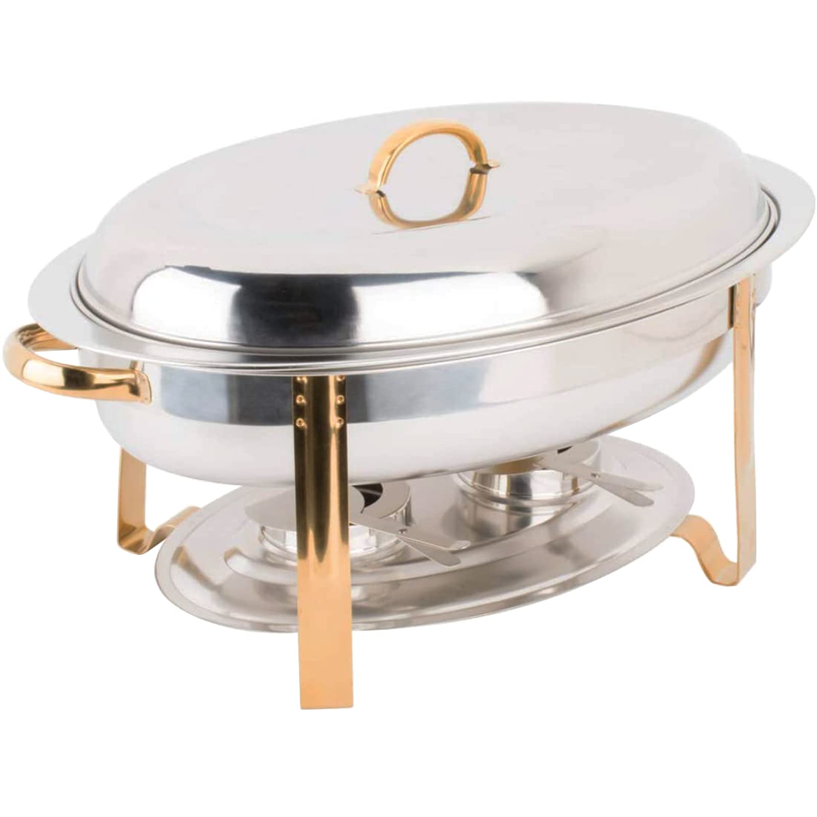 Chafing Dish ovale da 6 litri, set scaldavivande in acciaio inox 201, dimensioni standard, con vassoio per alimenti, teglia per l'acqua, telaio, coperchio e porta-combustibile, fornello da buffet, o