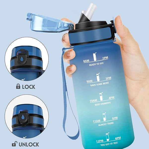 Gourde Paille,Gourde 500 ml, sans BPA & Étanches, Bouteille, Motivation Bouteille d'eau Bleu et vert clair - 3