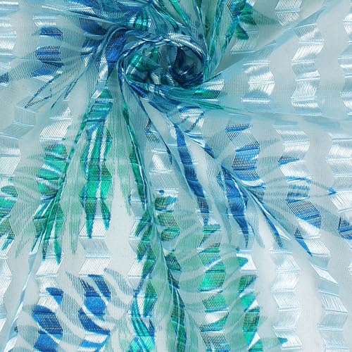 Image of Door Curtains 7 feet Long Set of 1 | Abstract Design | Polyester | Light Filtering | Curtain for Living Room | 118 x 215 cm, Aqua Blue | Perfect for Home Decor