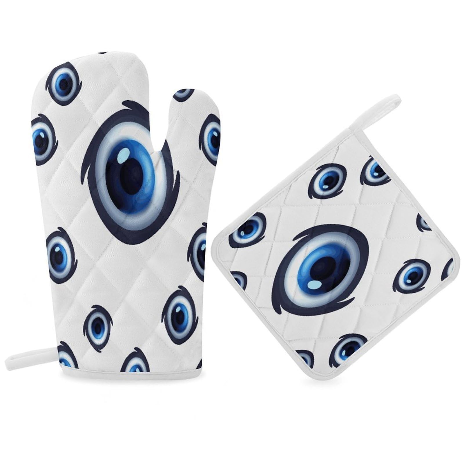 Fodpand Women's Style Evil Eyes Oven Mitts And Pot Holders Sets,Oven Gloves For Kitchen Oven Mitts And Potholders For Baking Cooking Grilling Apartment Essentials