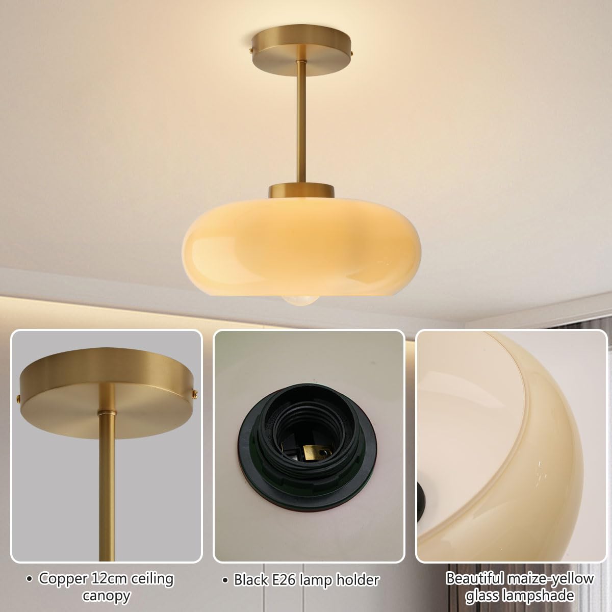 Qufute mid Century Ceiling Light Milk Glass Ceiling Light fixtures