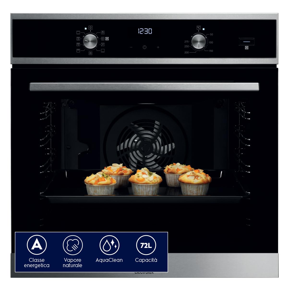 Electrolux Serie 600 Forno Elettrico da Incasso a Vapore Multifunzione, Capacità 72 L, EOD5H40X, Classe A, Ventilato Cottura e Pulizia a Vapore Potenza, 589x596x569 mm, Acciaio Inox