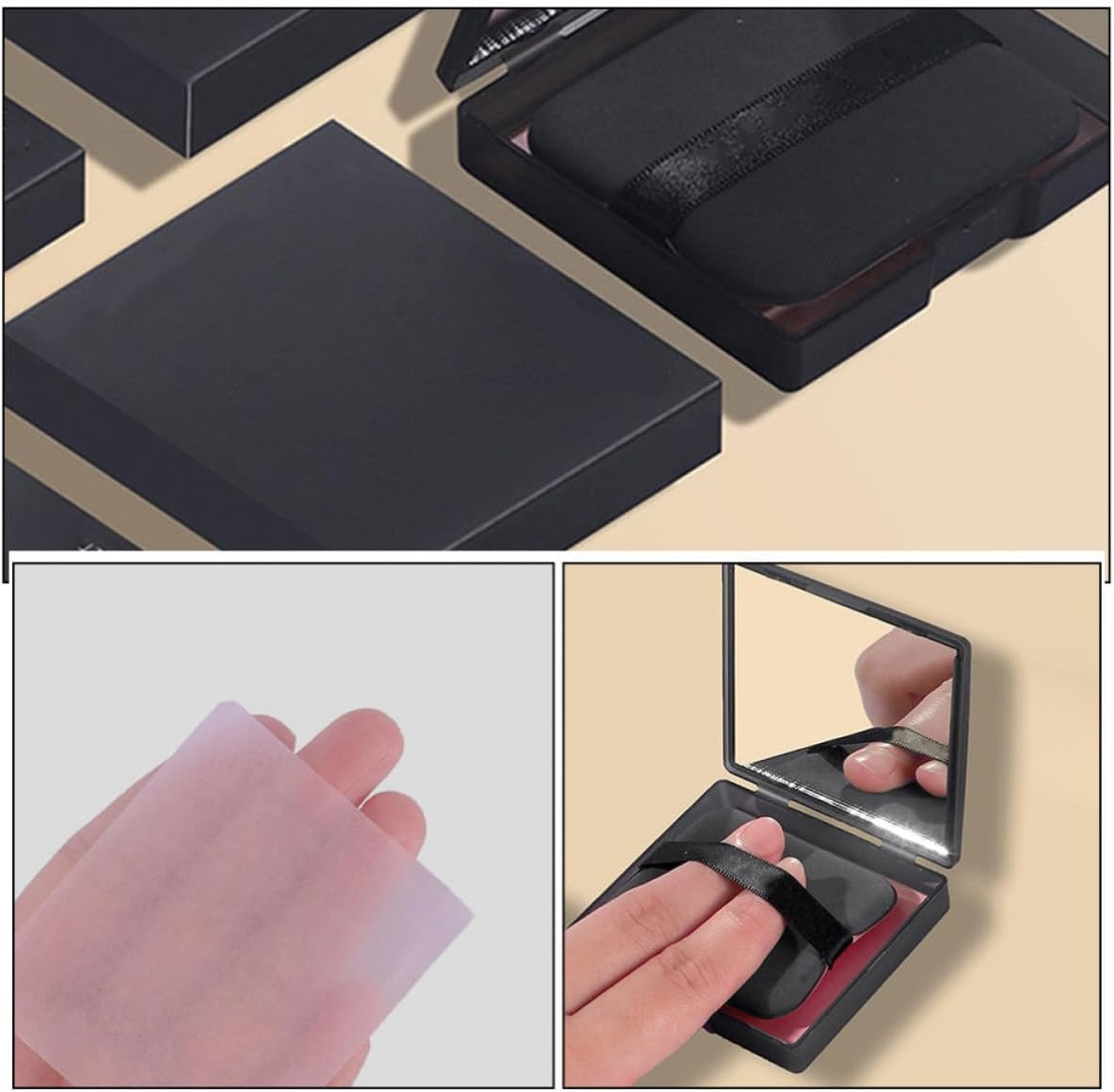 Oil Absorbing Sheets Blotting Paper 2 Sets for Face with Mirror Case and Puff Quick Oil Control Portable Makeup Touch-up Oily Skin
