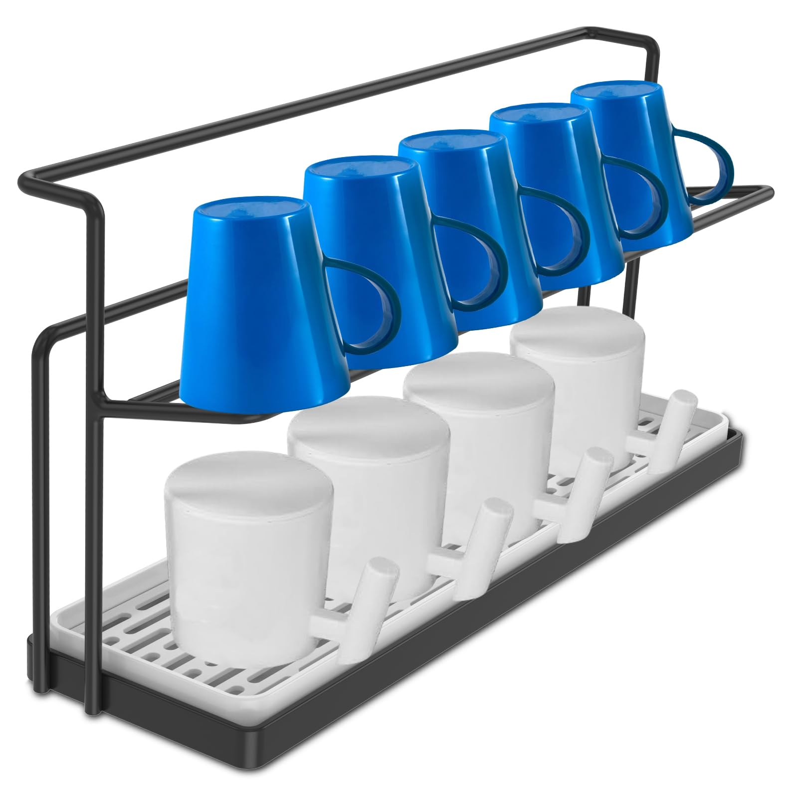 bigjvbfv Bottle Drying Rack, Cup Drying Rack, Carbon Steel Cup Drying Rack Double Layer Tumbler Drying Rack with Removable Drain Tray Sturdy Cup Drying Holder for Home Kitchen (Black)