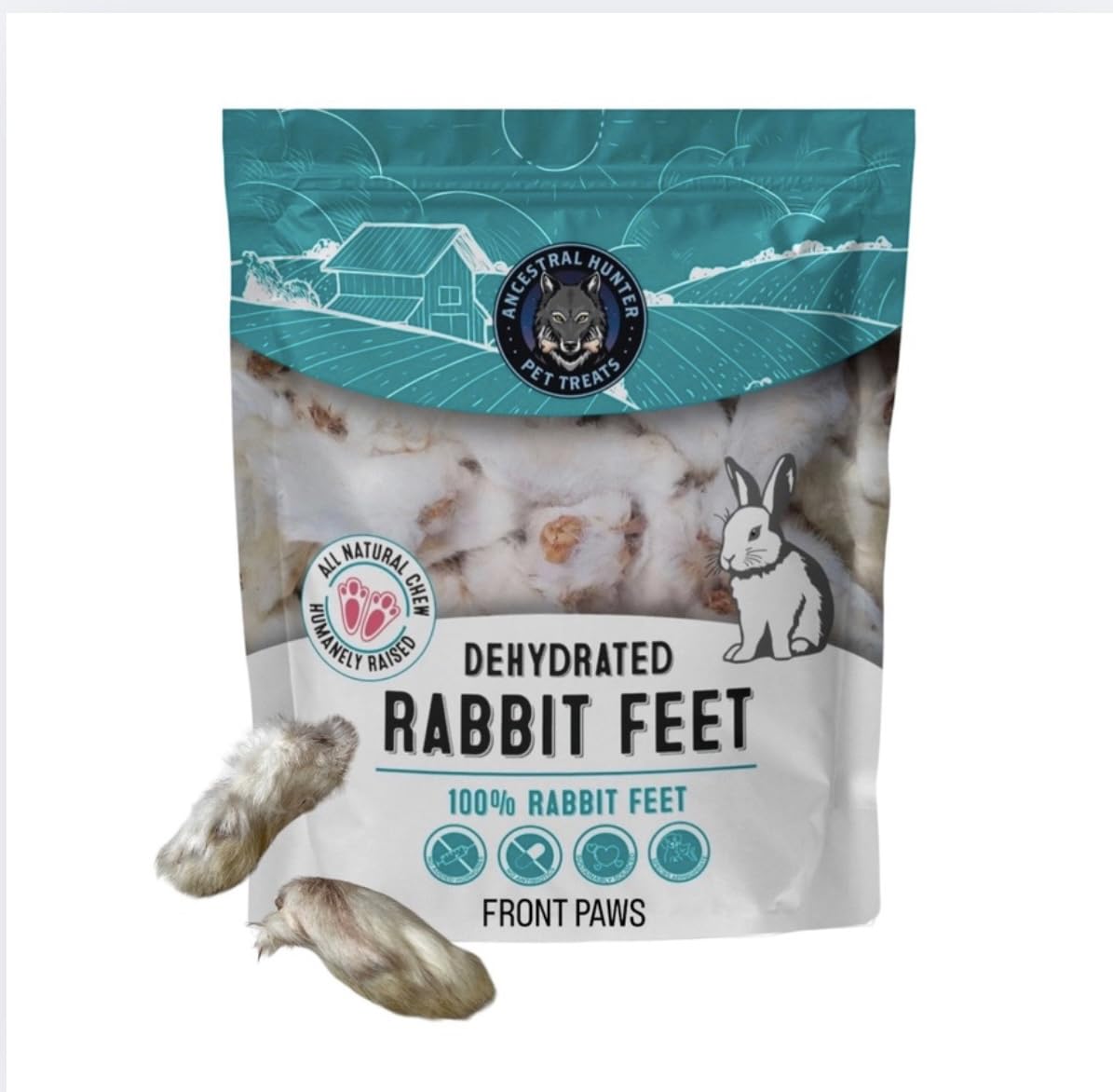 Dehydrated Rabbit Feet for Dogs & Cats - Furry Rabbit Feet Dog Treats - Whole Rabbit Front Paws for Cats & Dogs - Pack of 12
