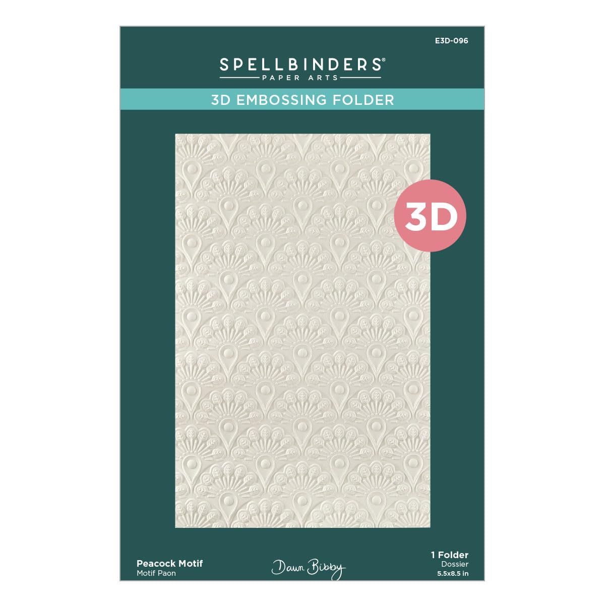 Spellbinders Clear E3d-096 Peacock Motif 3D Embossing Folder From The Peacock Paradise Collection By Dawn Bibby