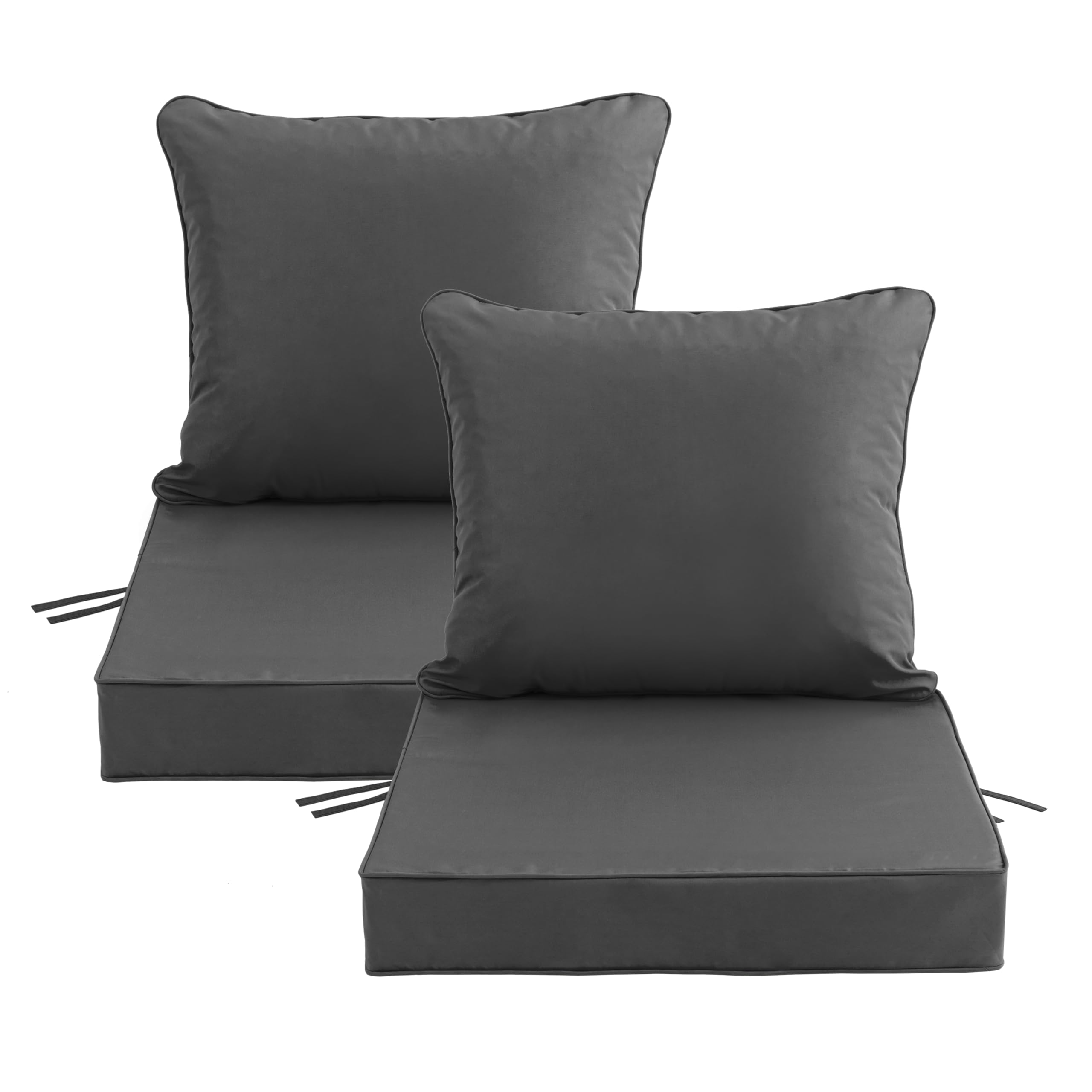 24x24 Inch Outdoor Chair Cushions Set of 2, Patio Furniture Cushions - Removable Cover, Water-Repellent, Fade-Resistant, Non-Slip Bottom & Straps, Replacement for Deep Seat Sofa & Couch - Dark Grey