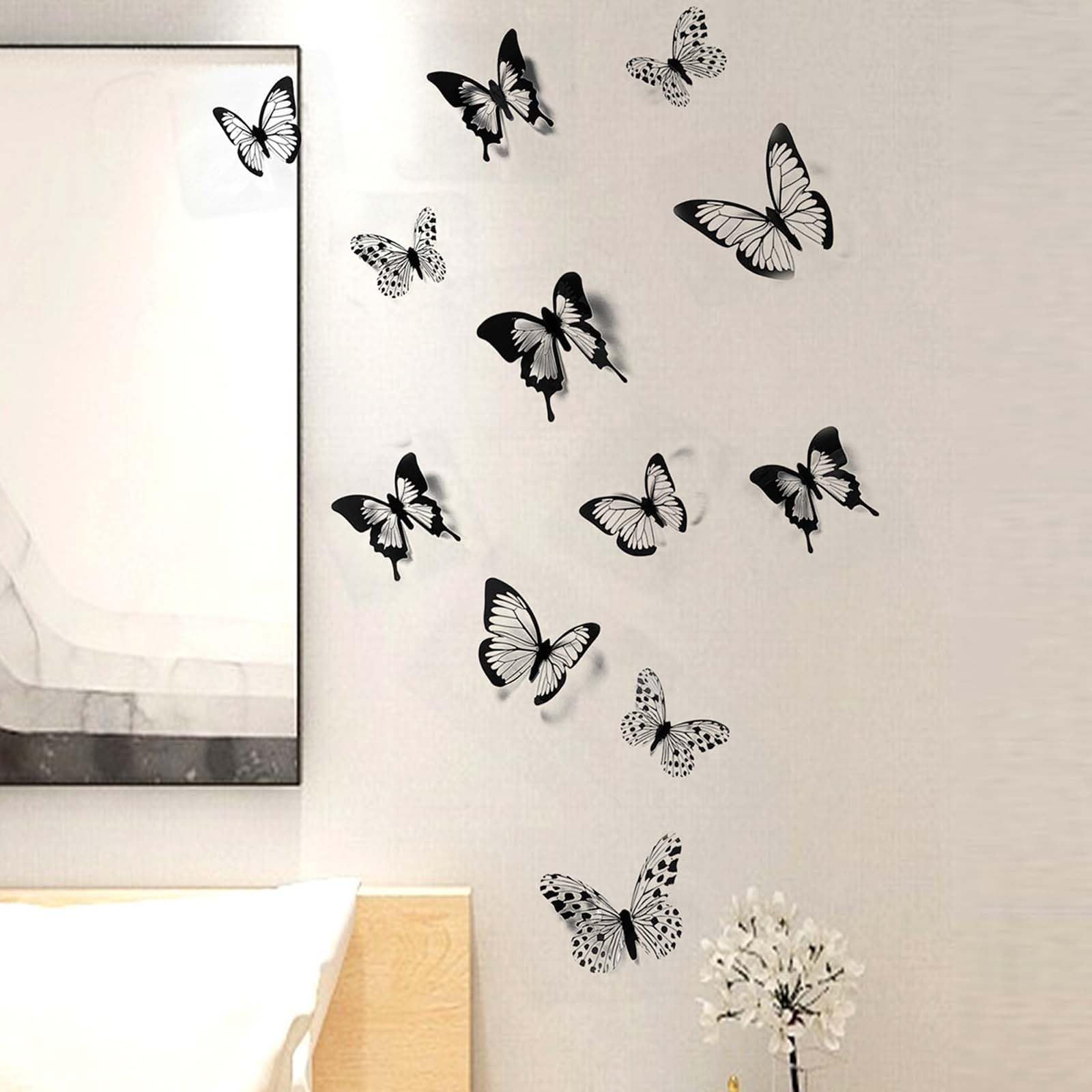 Adesivi Murali Farfalle 3D Decorazioni Parete Nere Sticker Murali Farfalla Decorativi per Camera da Letto Soggiorno Cameretta Bambini Ufficio - Set da 12 Pezzi
