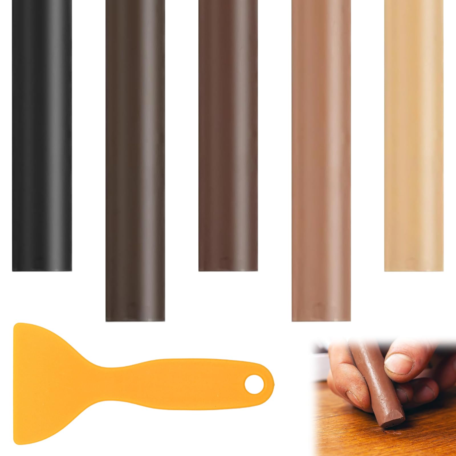 Gmhlles Multi 5Pcs Wax Filler Wood Repair Sticks Laminate Worktop Repair Kit Laminate Floor Light To Dark Brown For Wooden Furniture Laminate Flooring Table Door Guitar Scratches Holes Stains With 1 Scraper