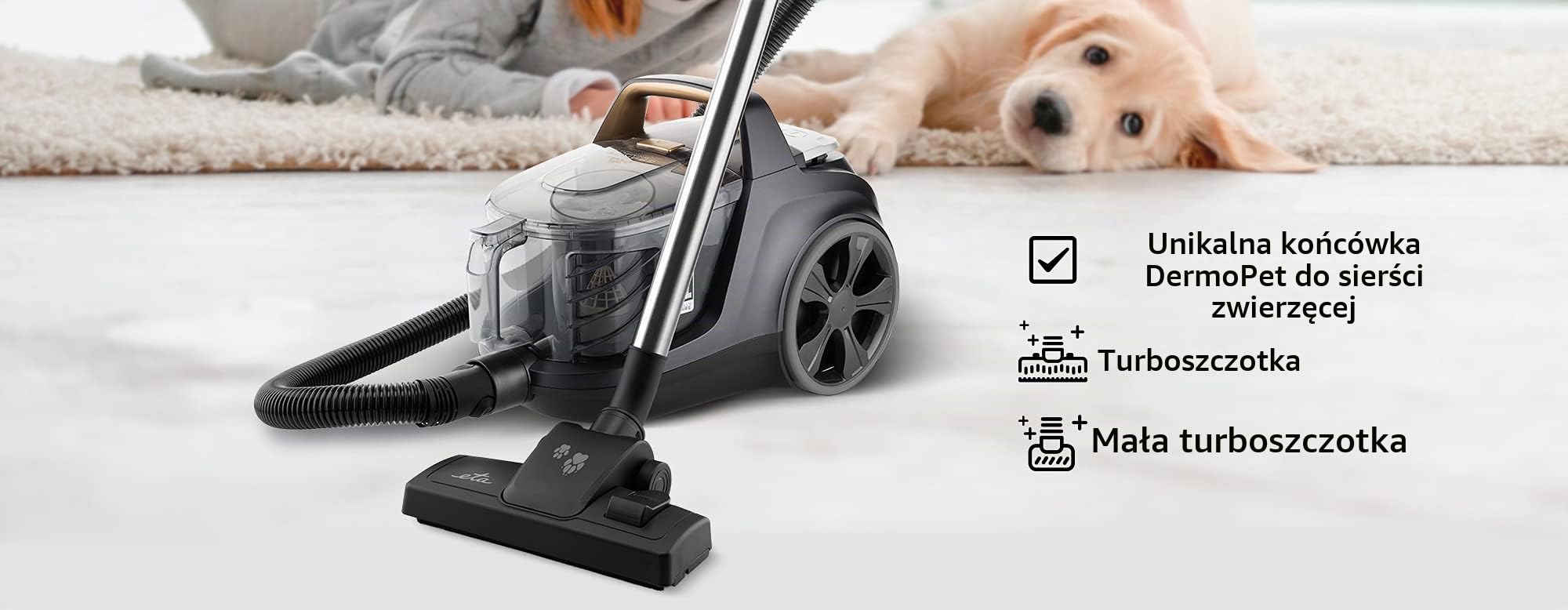 ETA Odkurzacz Grande Animal I 850 W I filtry HEPA I pojemność 3,2 l I nakładka DermoPet do futra zwierząt i sierści
