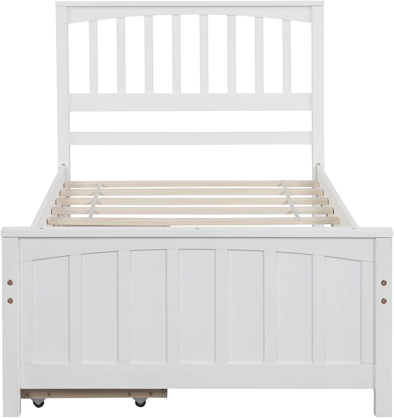 Harper & Bright Designs Twin Size Platform Bed Frame with Stripe Headboard and Footboard, Modern Single Bed with Drawers for Saving Space, No Box Spring Needed, White