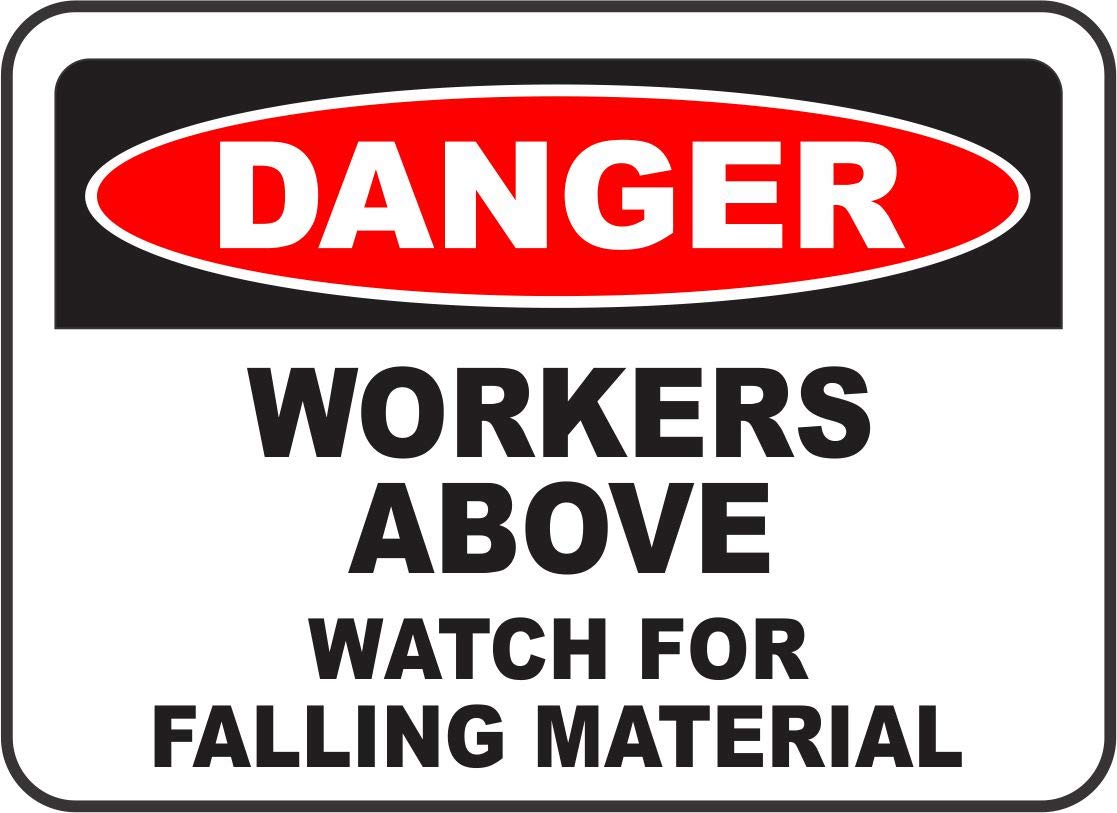 INDIGOS UG - Pegatinas - Seguridad - Advertencia - Watch For Falling Material Sign 254 mm x 177 mm - Decal for Office - Oficina - Empresa - Escuela