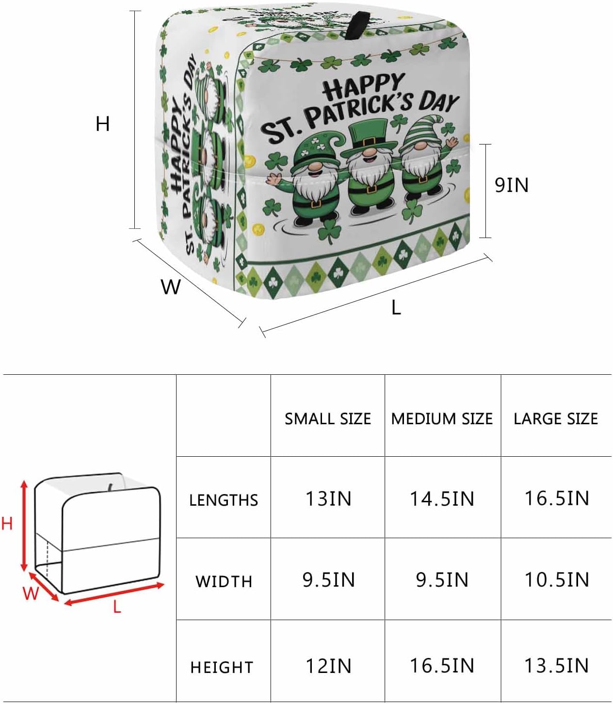 St. Patrick's Day Stand Mixer Cover with Storage Pocket, Waterproof Kitchen Mixer Covers, Green Shamrock Gnomes Gold Coin Spring Kitchen Appliance Dust Cover Compatible with 5-8 Quart Mixers