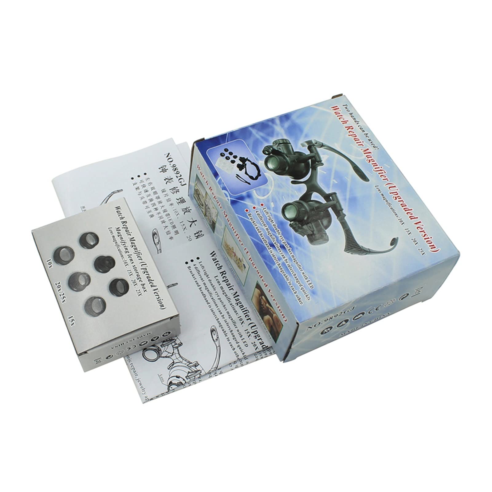 Gafas con Lupa para La Cabeza, Lupa De Diadema con Luz, Lupa De 10X, 15X, 20X, 25X, Lente De Doble Ojo para Relojería, Joyería, Lentes Ópticas Y Lupa De Vidrio.