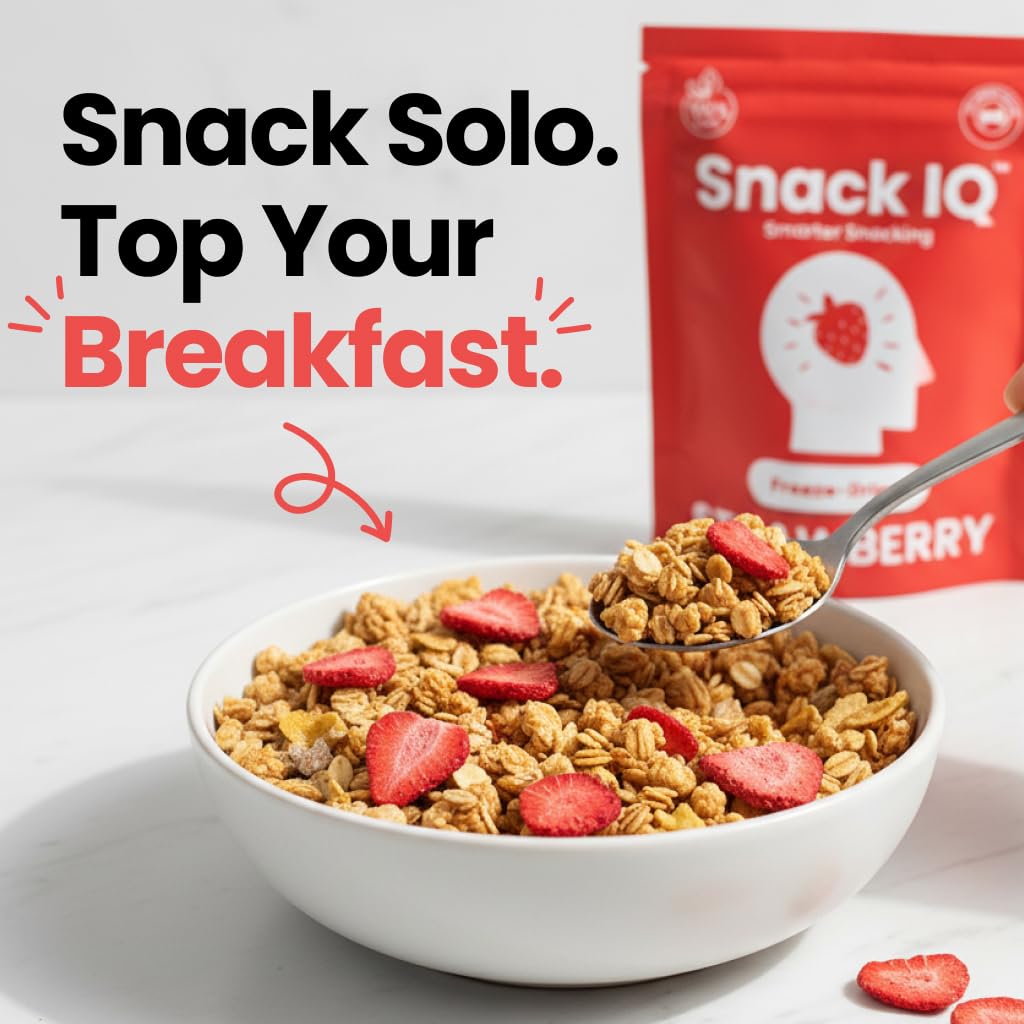 Snack IQ Freeze Dried Strawberries - Sliced Strawberry Chips No Sugar Added - Freeze Dried Fruit Snacks for Adults and Kids - 12 Individual Snack Packs 10G