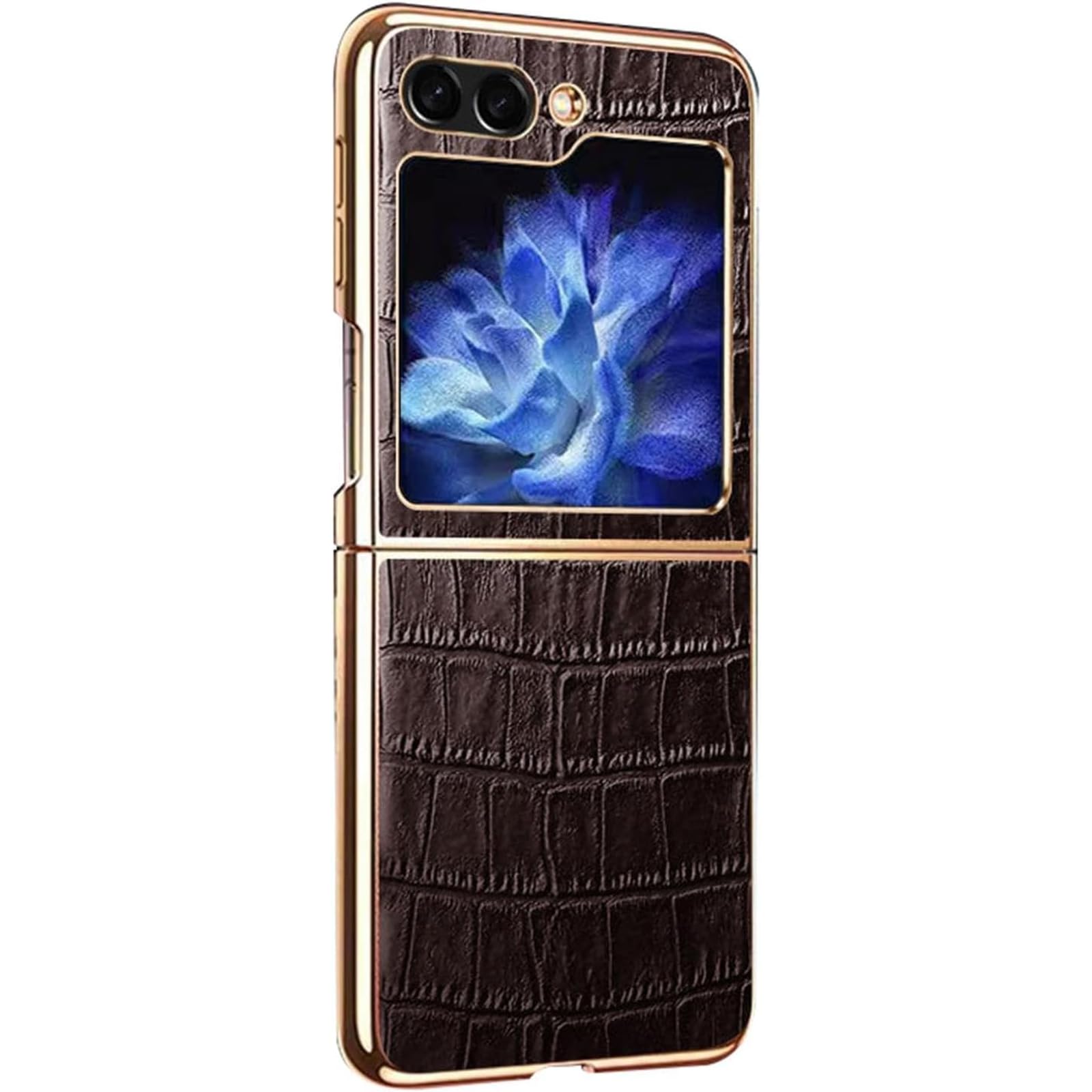 Custodia per Samsung Galaxy Z Flip 5, Classico Modello Coccodrillo Sottile Vera Pelle Galvanizzata Cover Posteriore Rigida per PC con Protezione Fotocamera Custodia per Telefono in Vera Pelle