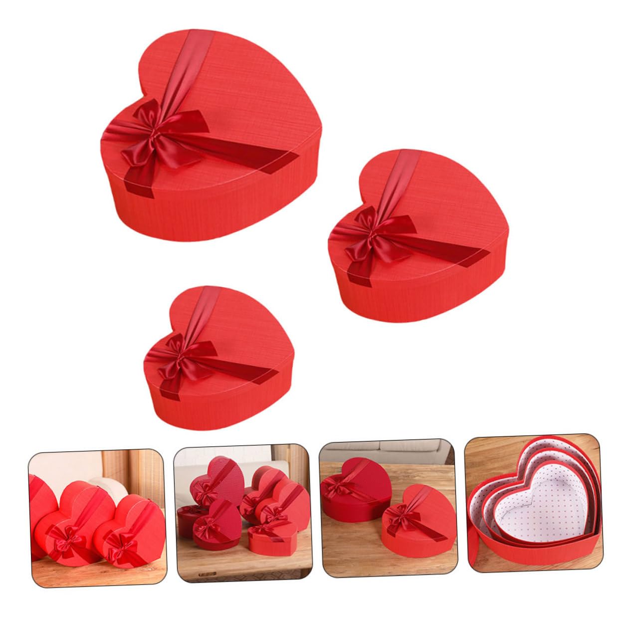 Abaodam 3 Stück Herzförmige Geschenkboxen aus Stabilem Material mit Satinband Aufbewahrungsboxen für Valentinstag Geburtstage und Hochzeitsdeko Flach Verpackbar und Wiederverwendbar