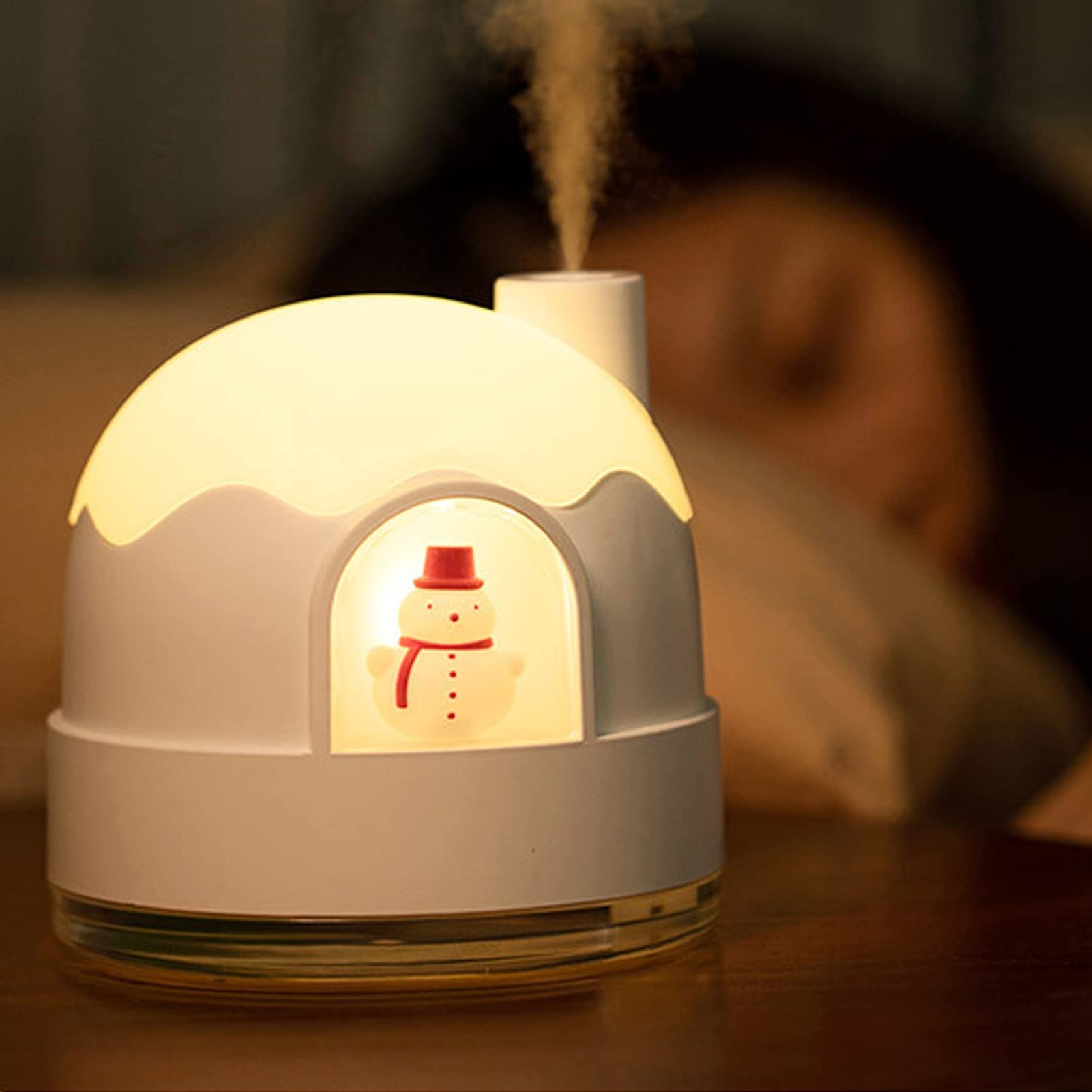 Humidificador de niebla fría con luz nocturna, humidificadores ultrasónicos silenciosos for dormitorio, apagado automático, lindos humidificadores con diseño de casa de nieve for bebés, guardería, tod