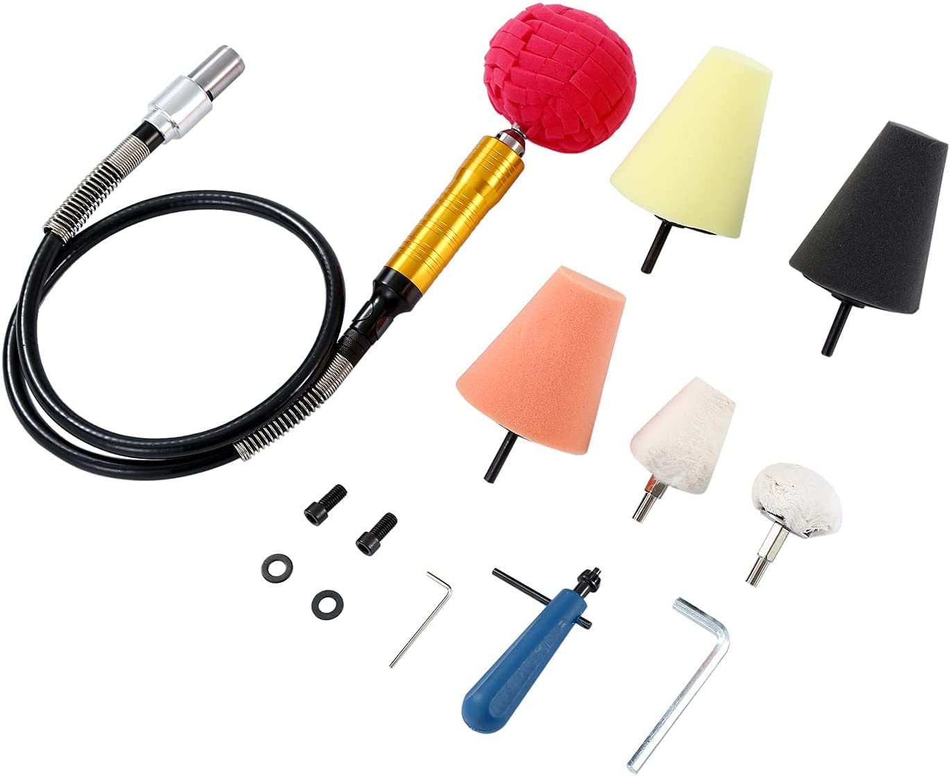 KATSU Pulidora Eléctrica de Coche, 1200W 150mm 180mm Pulidora Eléctrica con Pulidora de Pulido, Kit de Detalles de Coche, 6 Velocidades Variables, con 16 Piezas de Accesorios 101327E