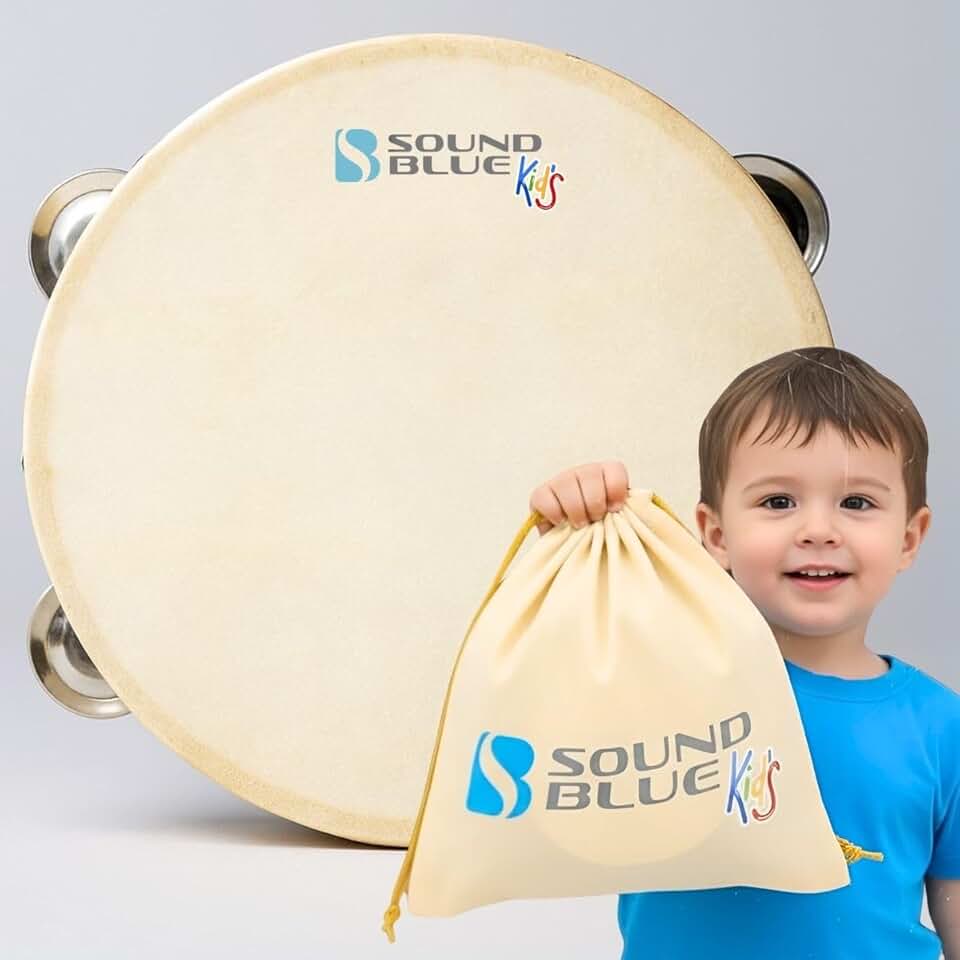 Pandeiro Pele Couro Animal 8 Polegadas Infantil Crianca Kids Adolescente 7 Platinelas Music Percussao Samba Pagode Mpb Capoeira Bege Instrumento Pandero Profissional Soundblue