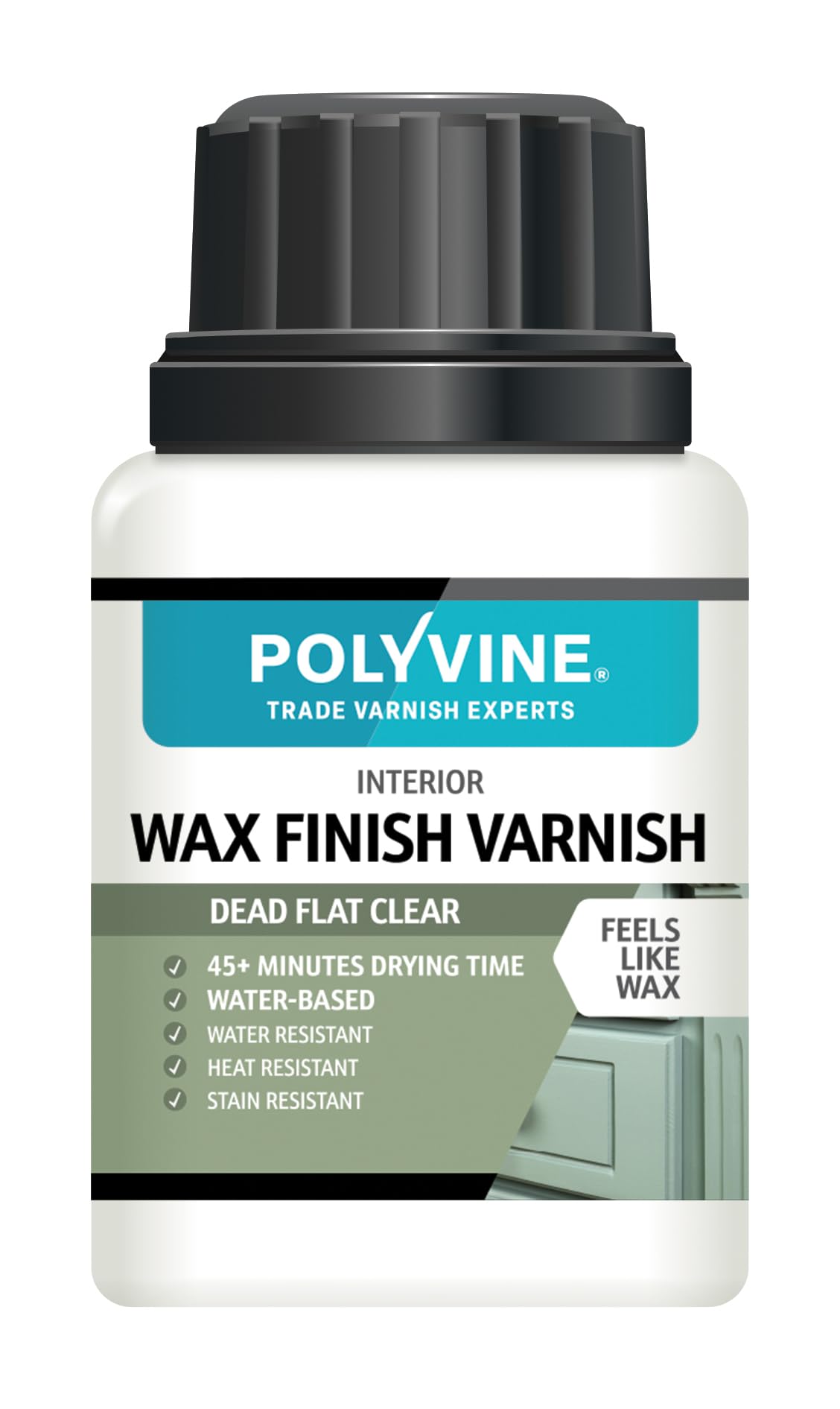 – Polyvine Wax Finish Varnish Dead Flat – Quick Dry, Water Resistant Clear Varnish Wax - Quick Dry, Long Lasting Protection, Heat &Stain Resistant for Interior Wood, MDF, Furniture, Emulsion&More, 100ml