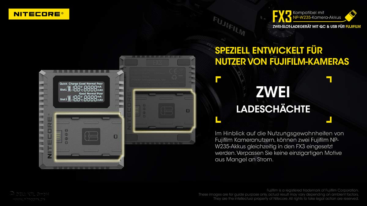 Nitecore FX3 Fujifilm W235 Hour Dual Slot Battery Ładowarka USB