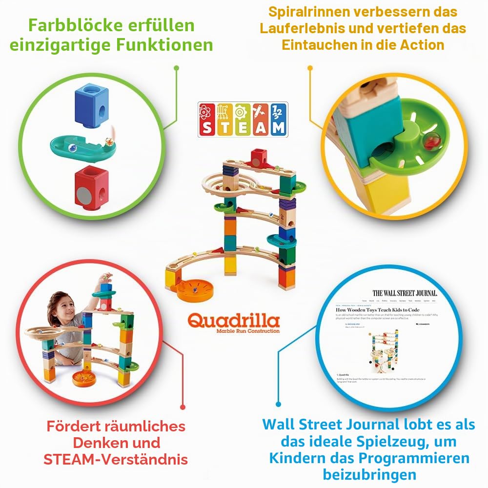 Hape Quadrilla Cliffhanger - Murmelbahn aus Holz, zur Förderung der STEM/Mint-Fähigkeiten, Motorik und Bauspielspaßab, für Kinder ab 4 Jahre