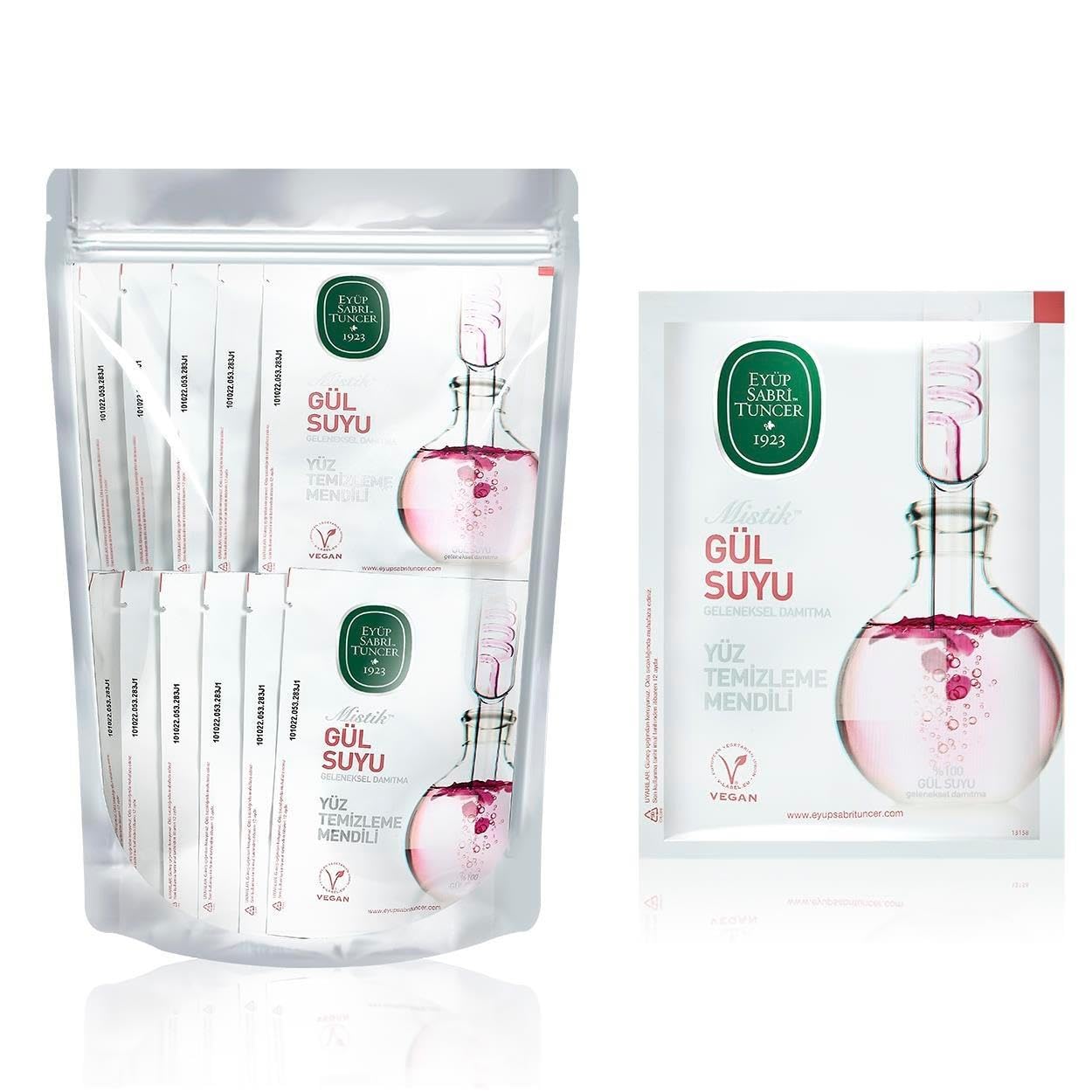Eyüp Sabri Tuncer Mistik Gül Suyu Yüz Temizleme Mendili 30lu Doypack Poşet 9,3 X 12,5 Büyük Boy
