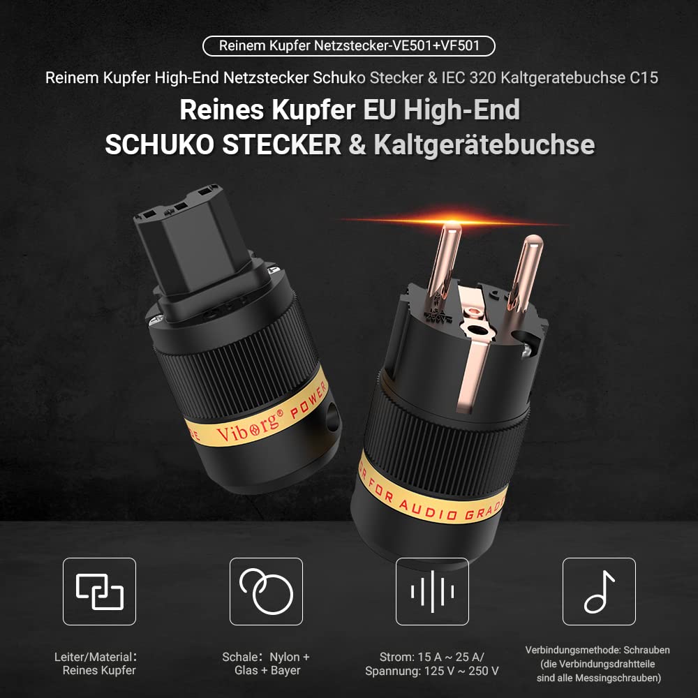 Tertullus 1 paio di connettori Schuko Full Pure Rame High-End Hifi SCHUKO Schuko Spina di alimentazione IEC presa per dispositivi a freddo (VE501+VF501)