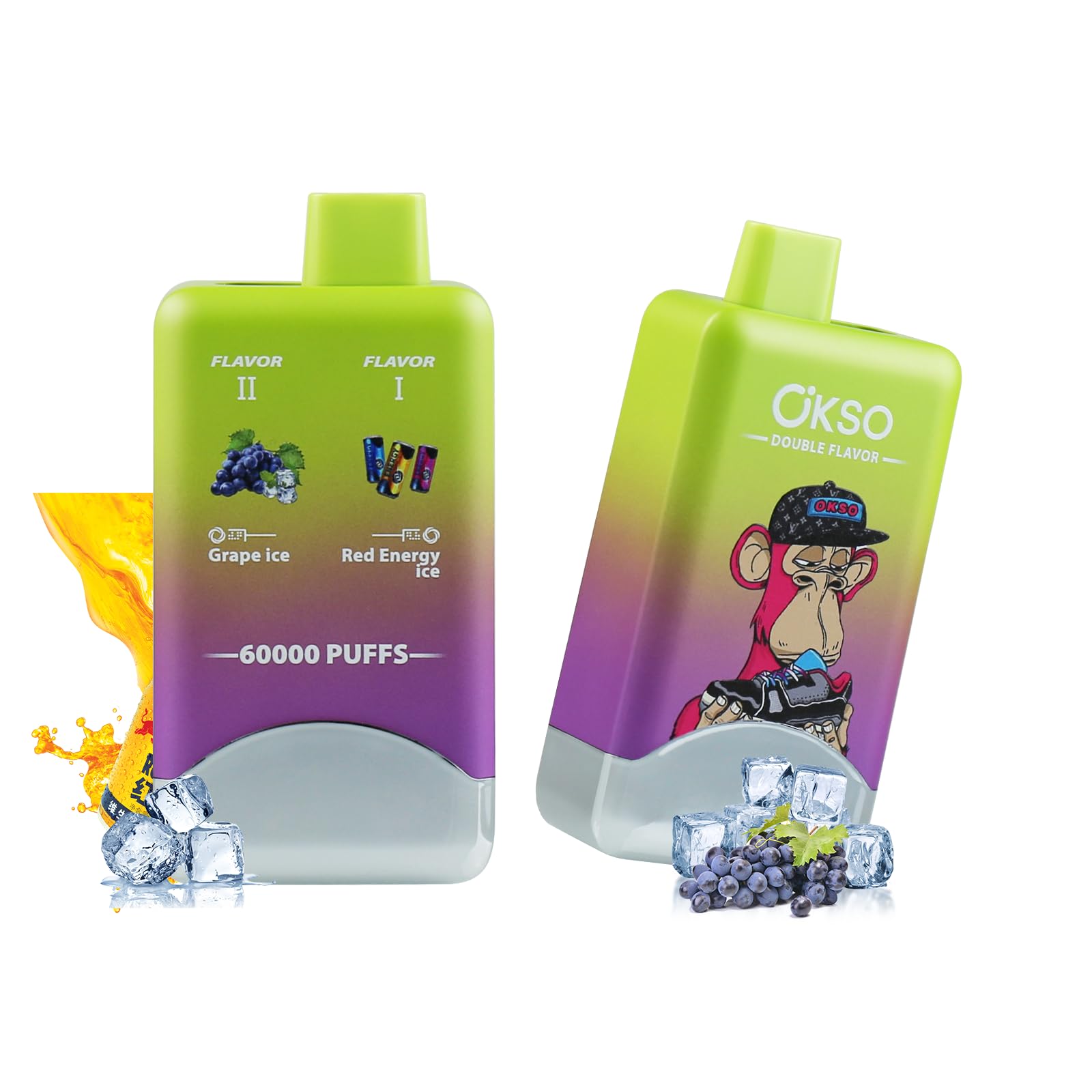 【ダブルフレーバー】OKSO 電子タバコ 使い捨て 60000回吸引 爆煙 持ち運び シーシャ ベイプ vape 禁煙パイポ タールなし ニコチン無し
