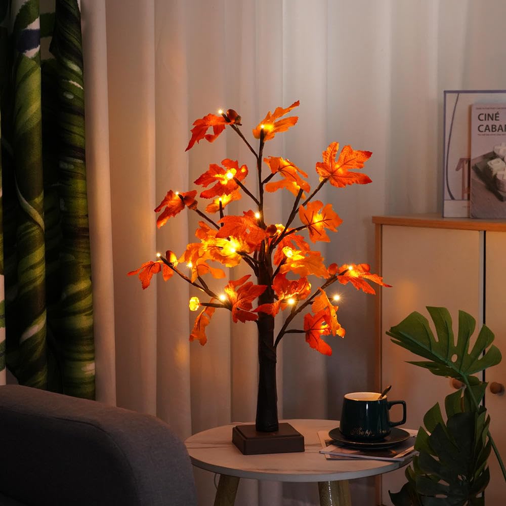 Jorix Christmas Prelit Birch Tree Twig Tree Light with 24 Warm White LEDs, Battery & USB Powered 60cm Tabletop Artificial Tree Lamp for Father's Day Indoor Home Decor