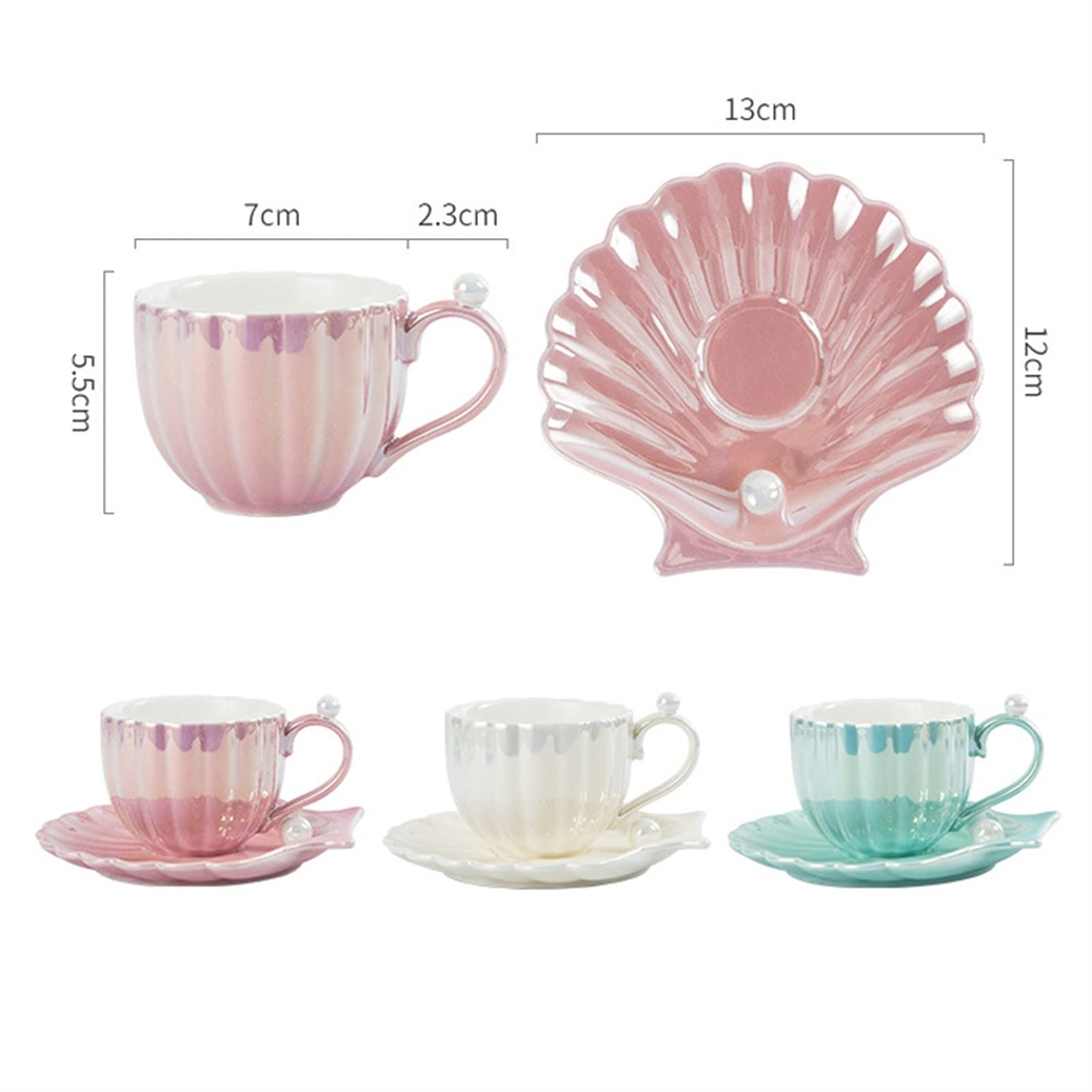 Teetassen Nordic Pearl Weiß Rosa Grüne Meer Shell Cups und Saucer Keramik Kaffee oder Teeschale Set Beste Geschenkideen Küche Home Büro Dekor Becher (Color : Pearl Pink)